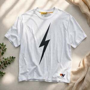 Aviator Nation White Lightning Bolt Cropped T-Shirt